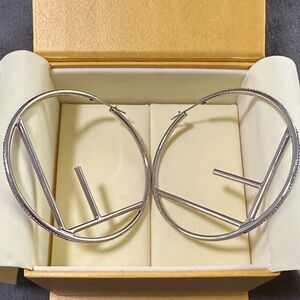 Fendi Silver and Crystal Large Hoop Earrings